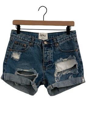 One Teaspoon Distressed Denim Shorts - Blue